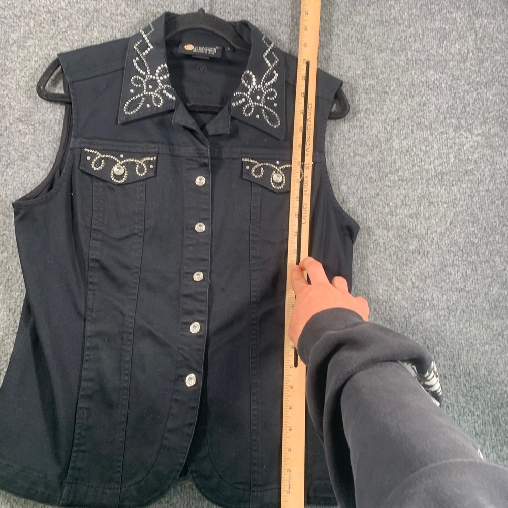 Christine Alexander Womens Black Rhinestone Embellished Western Vest Large Bling - Picture 10 of 10